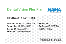 NAMA Dental Vision Plus Plan ID Card