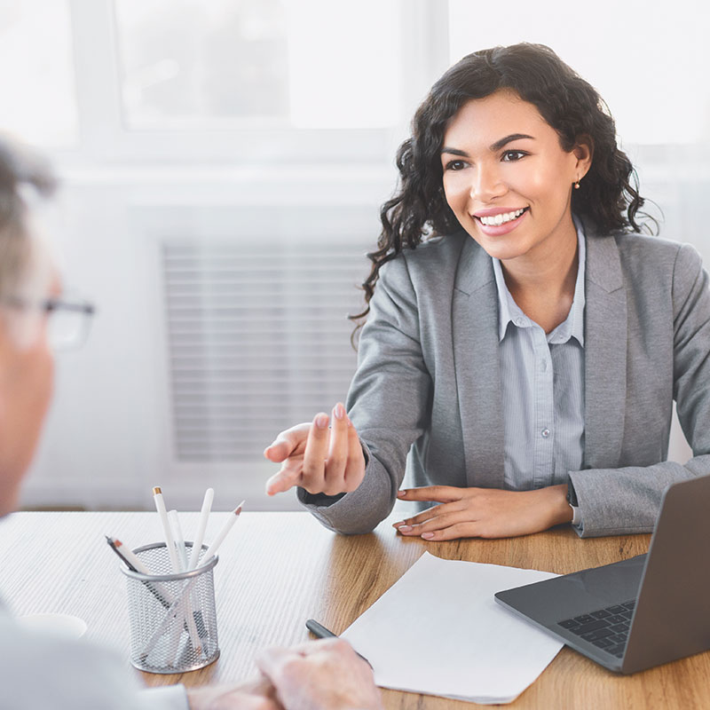 Broker speaking to a client.